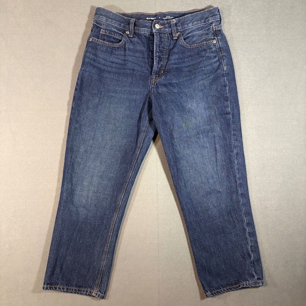 Old Navy Slouchy Straight Jeans Womens 8 High Rise‎ Button Fly Dark Wash